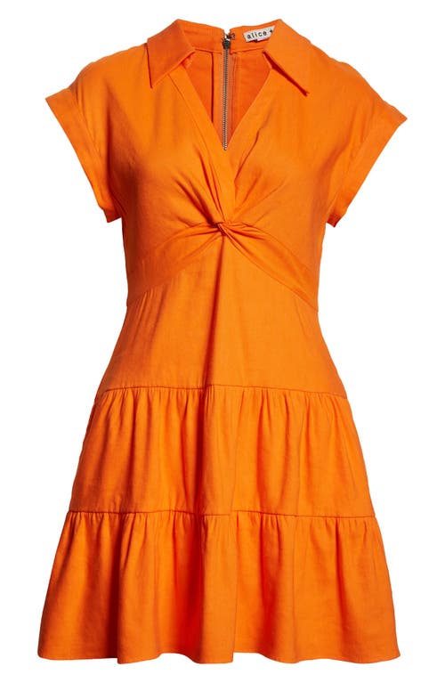 Shop Alice And Olivia Alice + Olivia Mila Center Twist Linen Blend Minidress In Mango