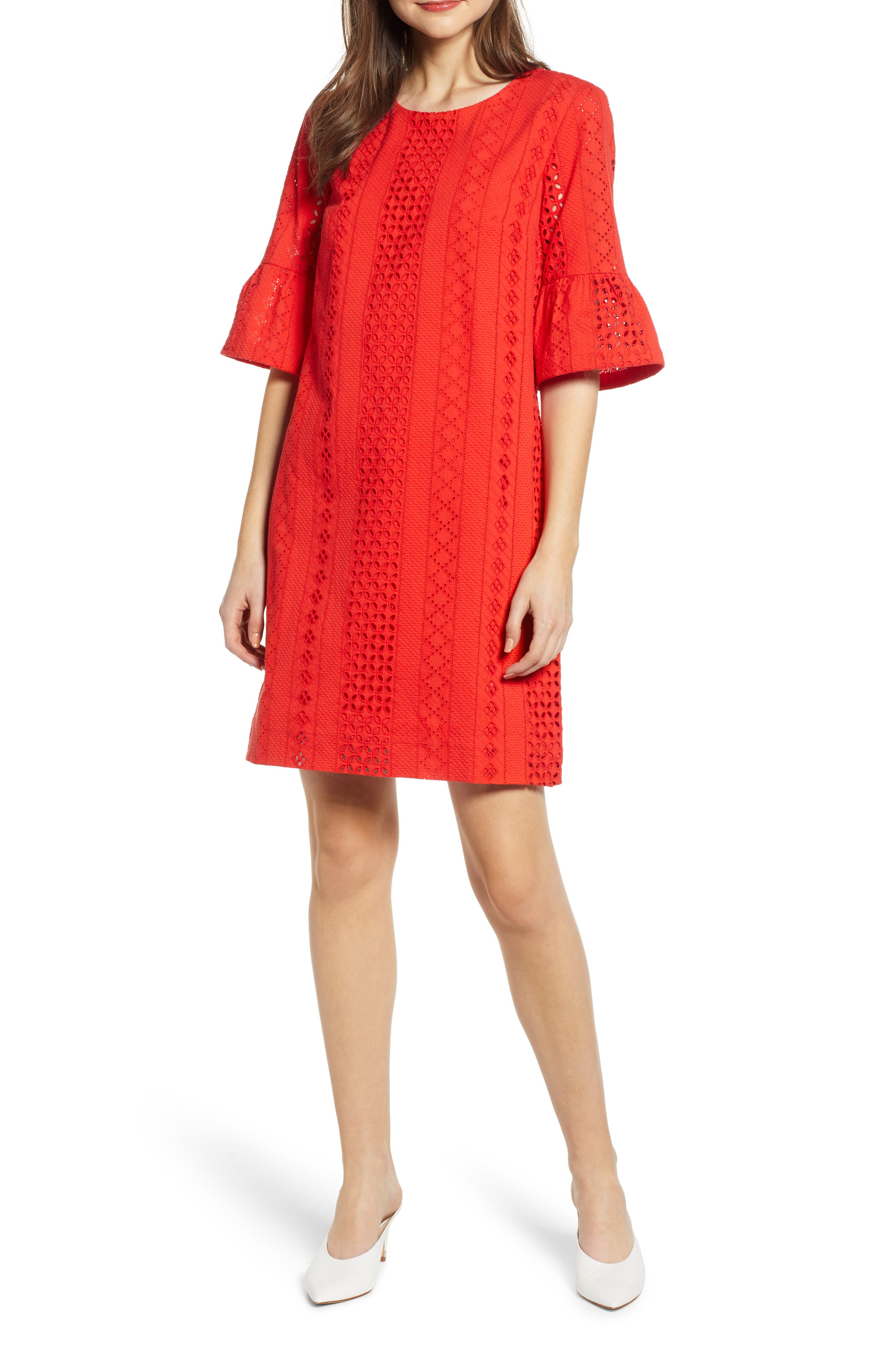 J.crew Flutter Sleeve Eyelet Dress, Red