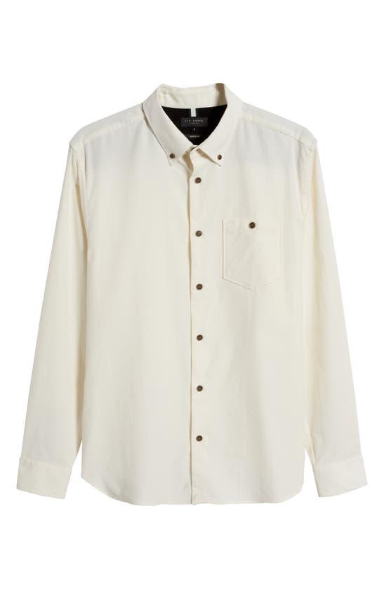 Shop Ted Baker Lecco Slim Fit Corduroy Button-down Shirt In Ecru