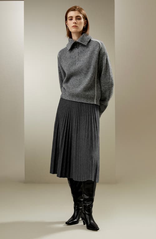 Lilysilk Cashmere Half Zip-up Ribbed Sweater In Mixed Gray