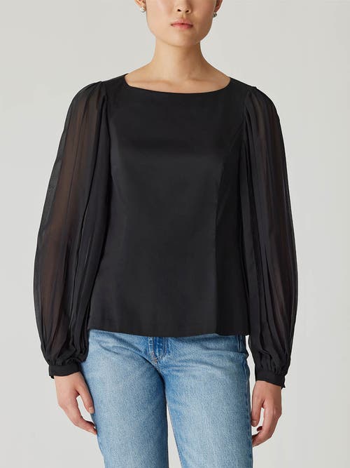 Rebecca Taylor Heavy Cotton Chintz Boat Neck Top In Black