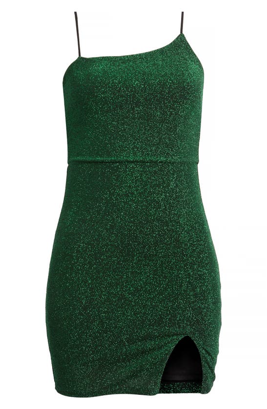Shop Lulus Take Me Anywhere Asymmetric Neck Sparkle Knit Minidress In Green