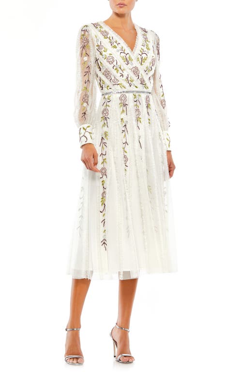 Mac Duggal Beaded Floral Long Sleeve Cocktail Dress Ivory Multi at Nordstrom,