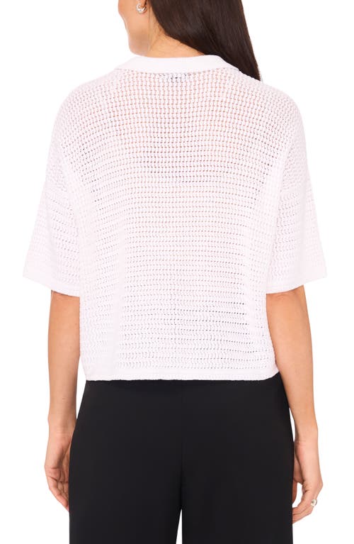 Halogenr Halogen(r) Open Stitch Button-up Polo Sweater In Bright White