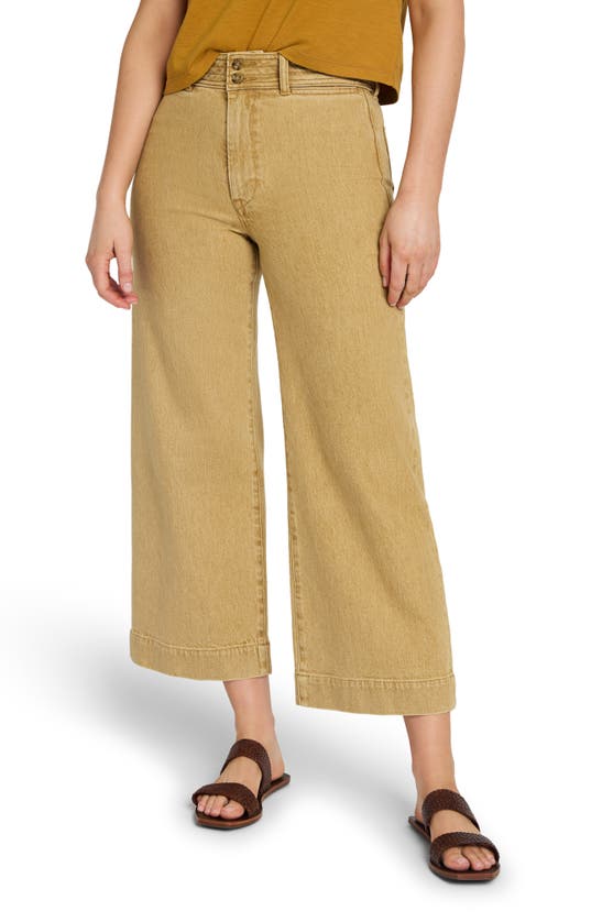 Shop Faherty Harbor Crop Wide Leg Pants In Gilded Sand Wash
