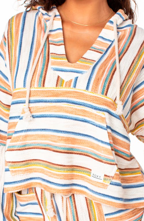 Roxy Rich Coast Stripe Crop Hoodie In Camel