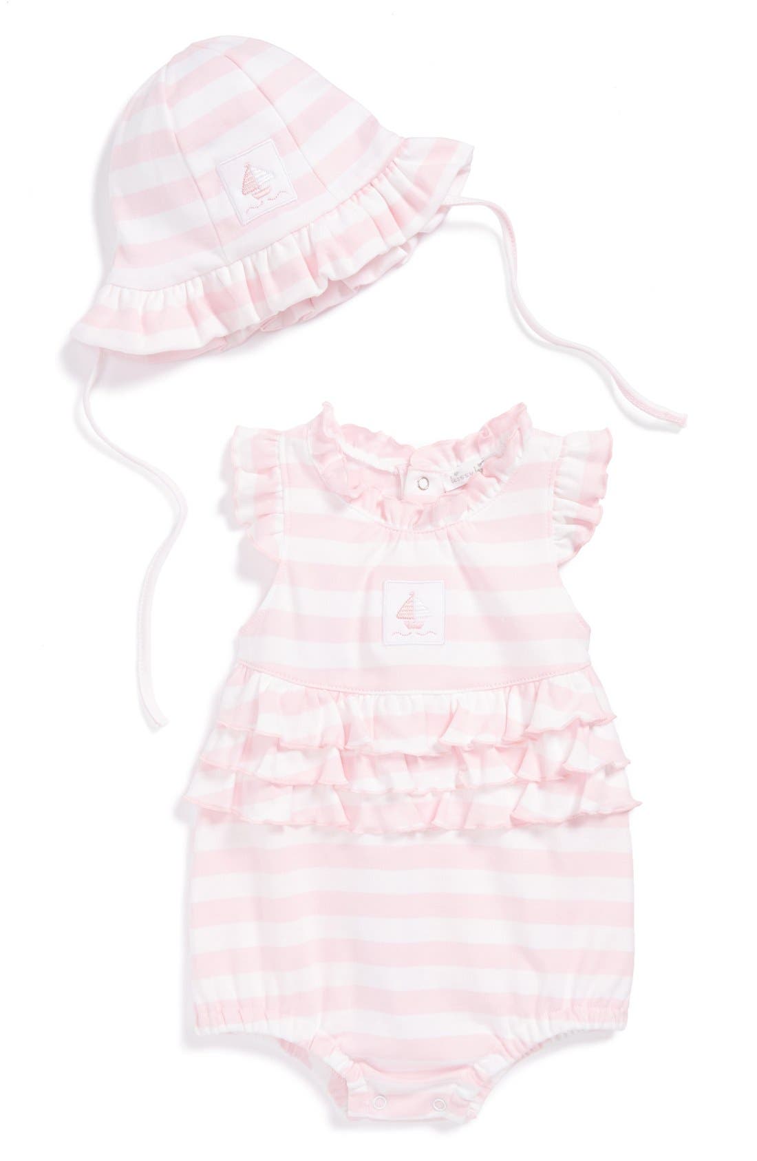 Kissy Kissy 'Mainsail' Ruffle Pima Cotton Bubble Romper & Sun Hat (Baby