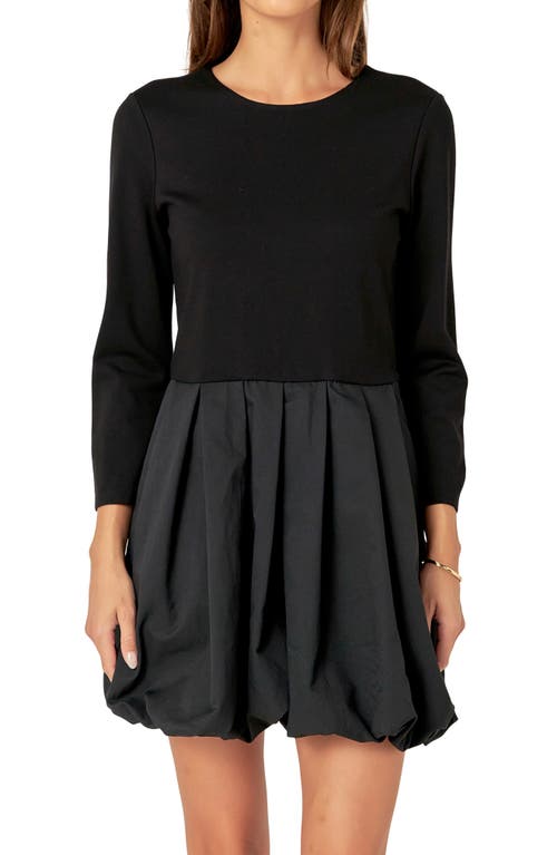 English Factory Mixed Media Bubble Hem Minidress In Black