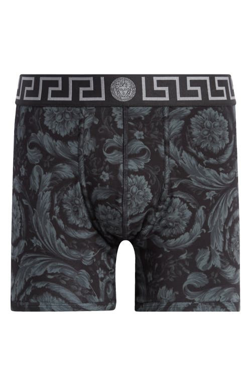 Versace Barocco Print Cotton Blend Boxer Briefs In Black Grey