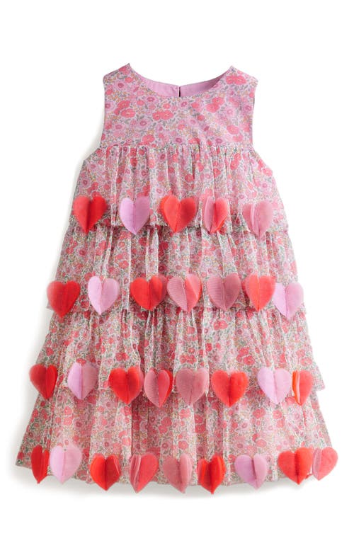Mini Boden Kids' Heart Tiered Party Dress Pink Flowerbed at Nordstrom,