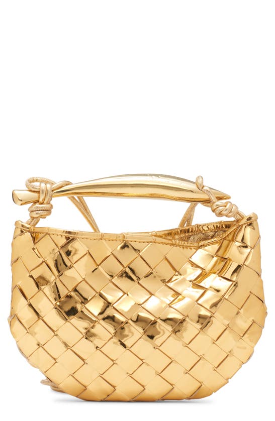Shop Bottega Veneta Mini Sardine Intrecciato Crossbody Bag In Gold/ Brass