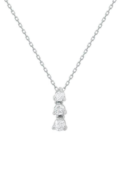 14K White Gold Plated Sterling Silver Graduated Diamond Pendant Necklace - 0.33ct.