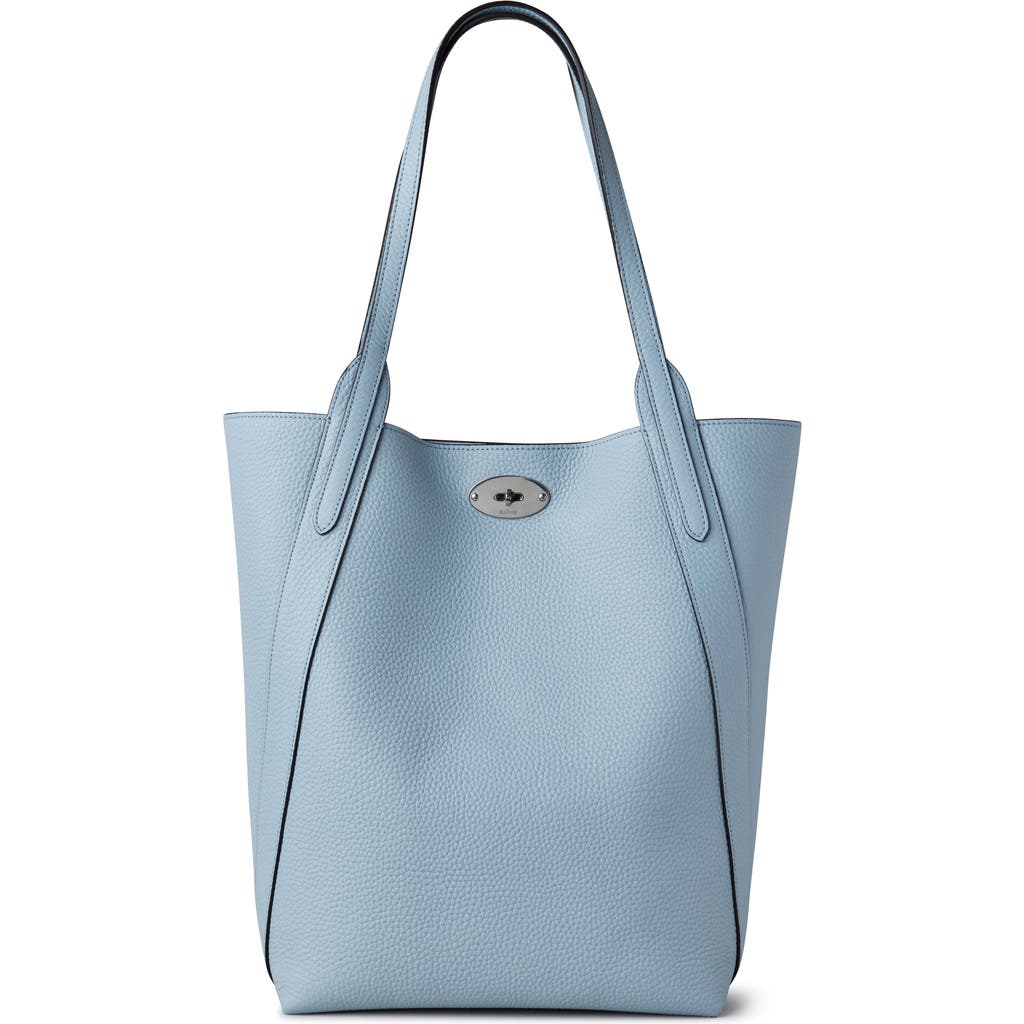 Shop Mulberry Bayswater Heavy Grain Leather North/south Tote In Poplin Blue