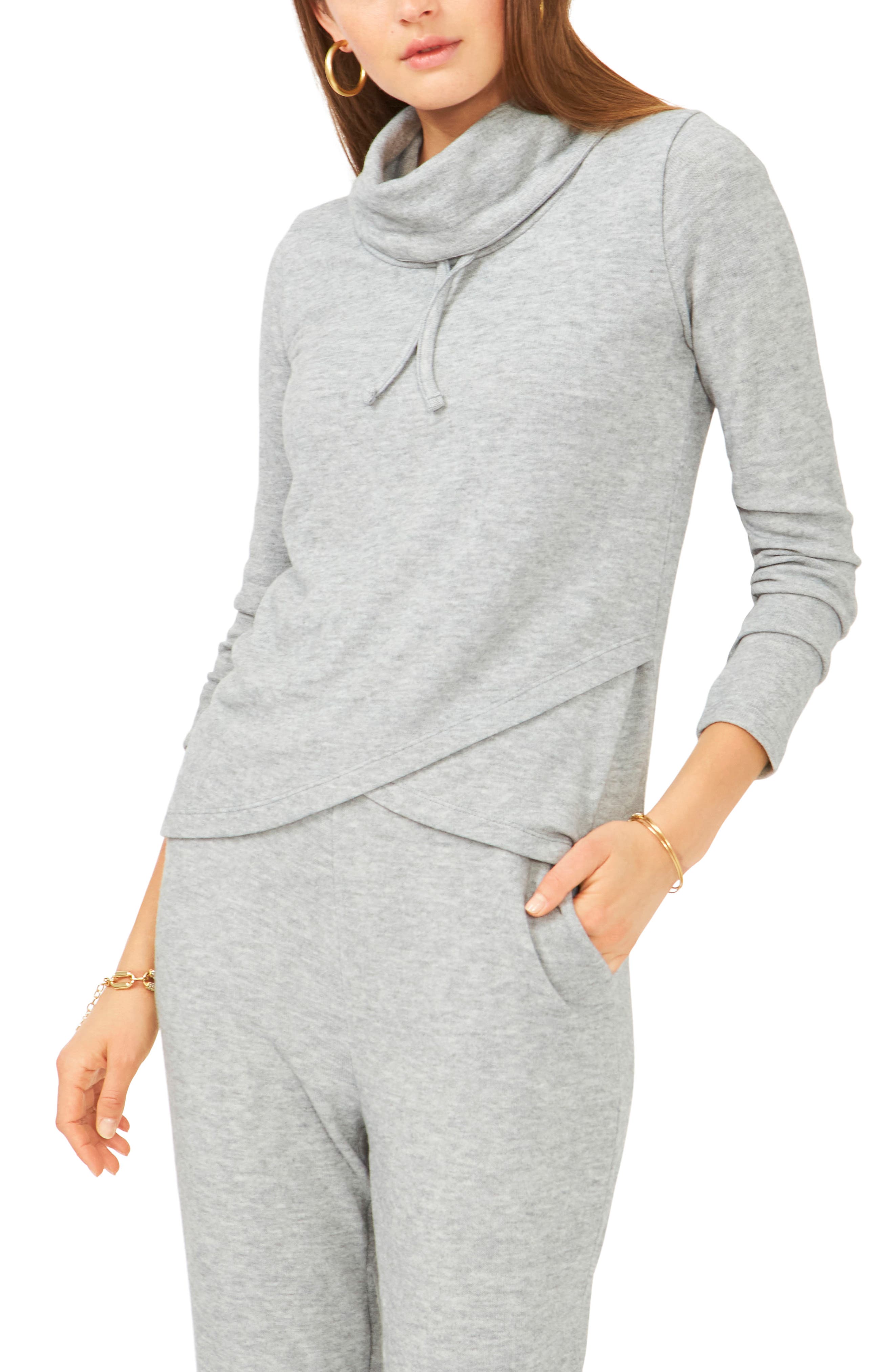 drawstring cowl neck pullover