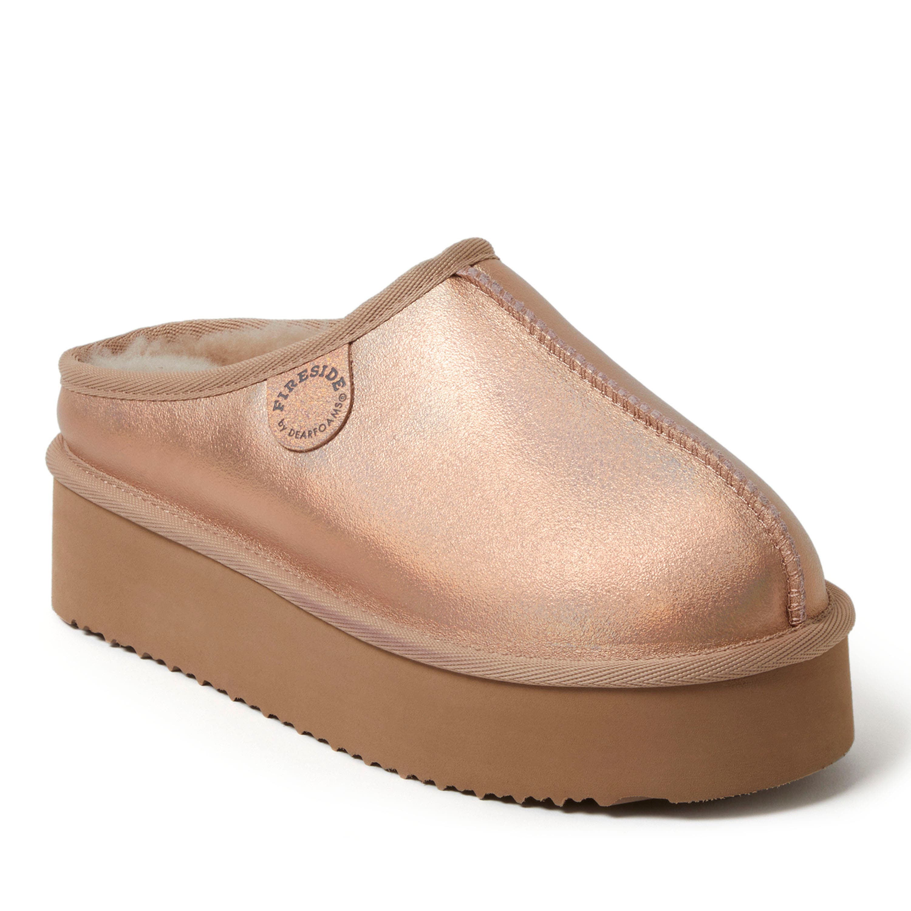 DEARFOAMS Fireside Queenstown Genuine Shearling Platform Clog Slipper in Rose Gold 