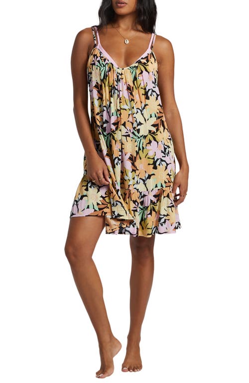 Beach Vibes Floral Cover-Up Dress in Black Pebble/Yellow