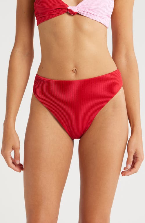 Shop Farm Rio Ribbed High Leg Bikini Bottoms In Pink And Red