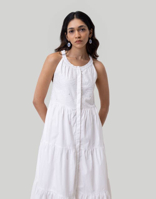 Reistor Embroidered Tiered Maxi Dress In Coconut White