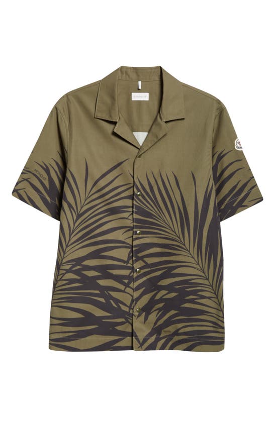 Shop Moncler Fern Print Cotton Poplin Camp Shirt In Olive Print