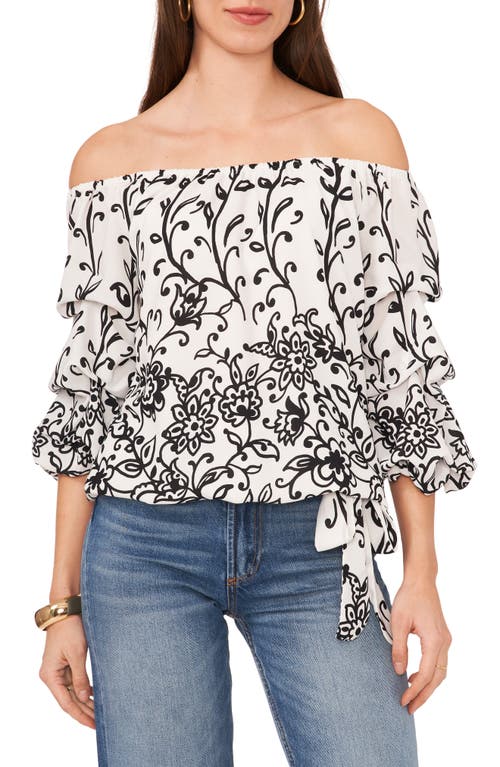 Off the Shoulder Balloon Sleeve Top in Rich Black
