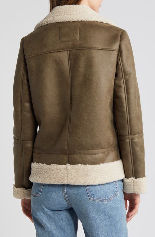 Sam Edelman Faux Leather & Faux Shearling Moto Jacket In Ivory/sage