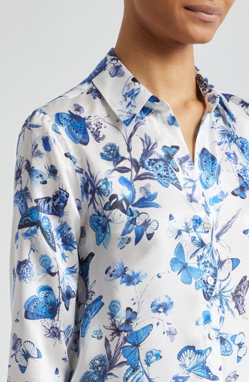 Shop L Agence L'agence Tyler Floral Butterfly Print Silk Button-up Shirt In White Butterflies