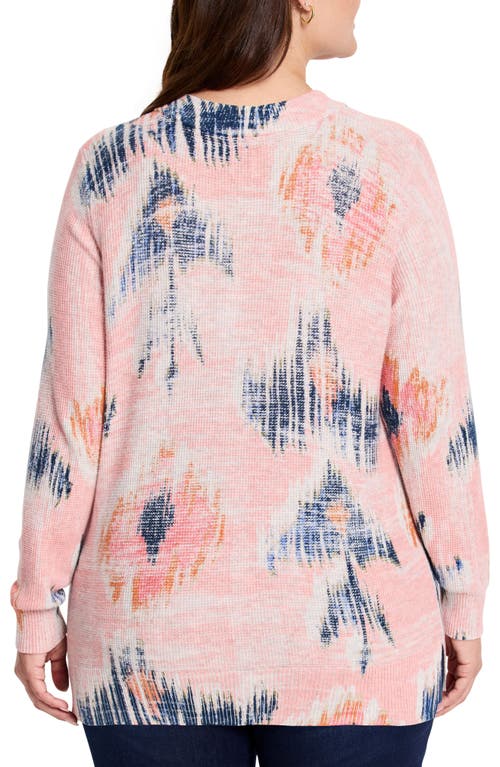 Shop Nic + Zoe Nic+zoe Abstract Floral Print Waffle Stitch Sweater In Pink Multi