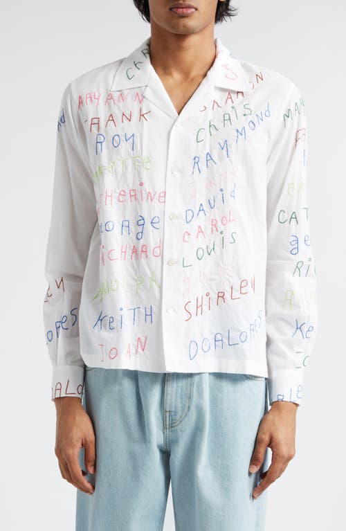 Bode Familial Hall Embroidered Long Sleeve Camp Shirt White Multi at Nordstrom,