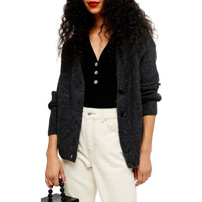 Petite Topshop Ribbed Cardigan, Grey