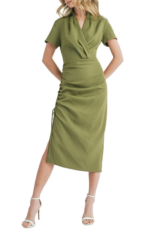 Wrap Front Midi Dress in Olive