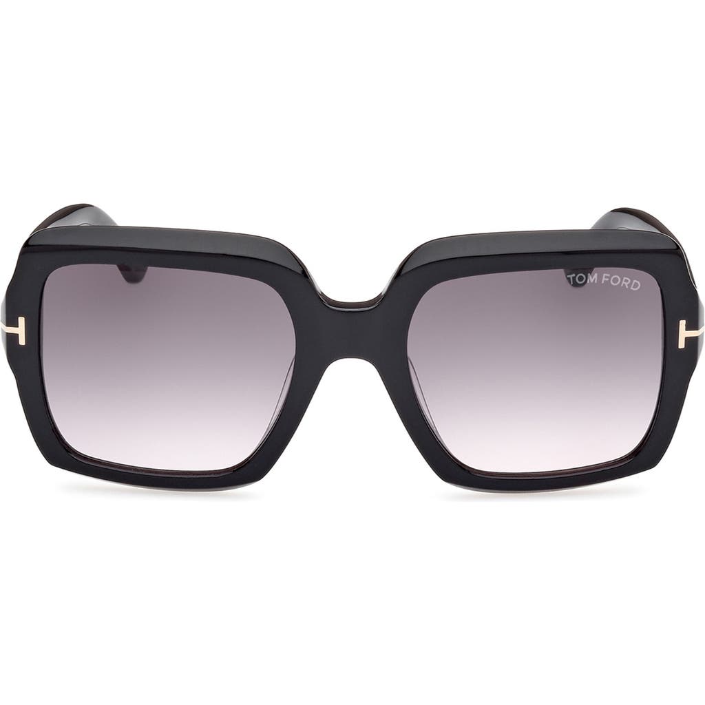 Tom Ford Kaya 54mm Square Sunglasses In Shiny Black/gradient Smoke