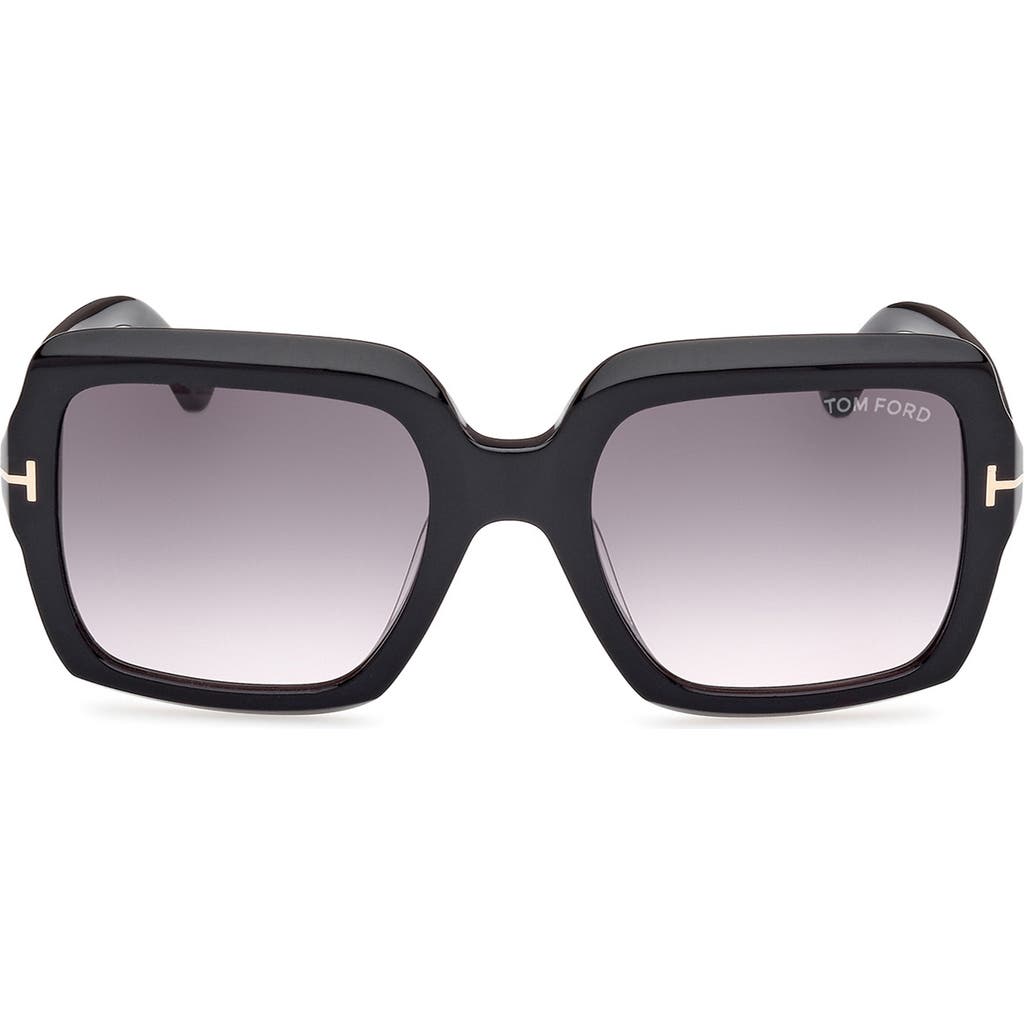 Tom Ford Kaya 54mm Square Sunglasses In Shiny Black/gradient Smoke