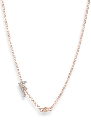 Meshmerise Bezel Diamond Initial Chain Necklace In Rose-f