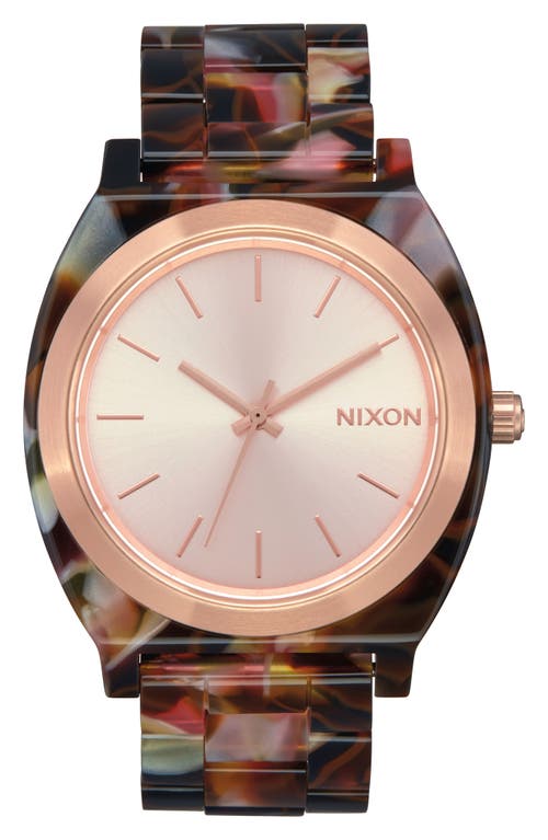 Shop Nixon The Time Teller Acetate Bracelet Watch, 40mm In Pink Tortoise/rose Gold