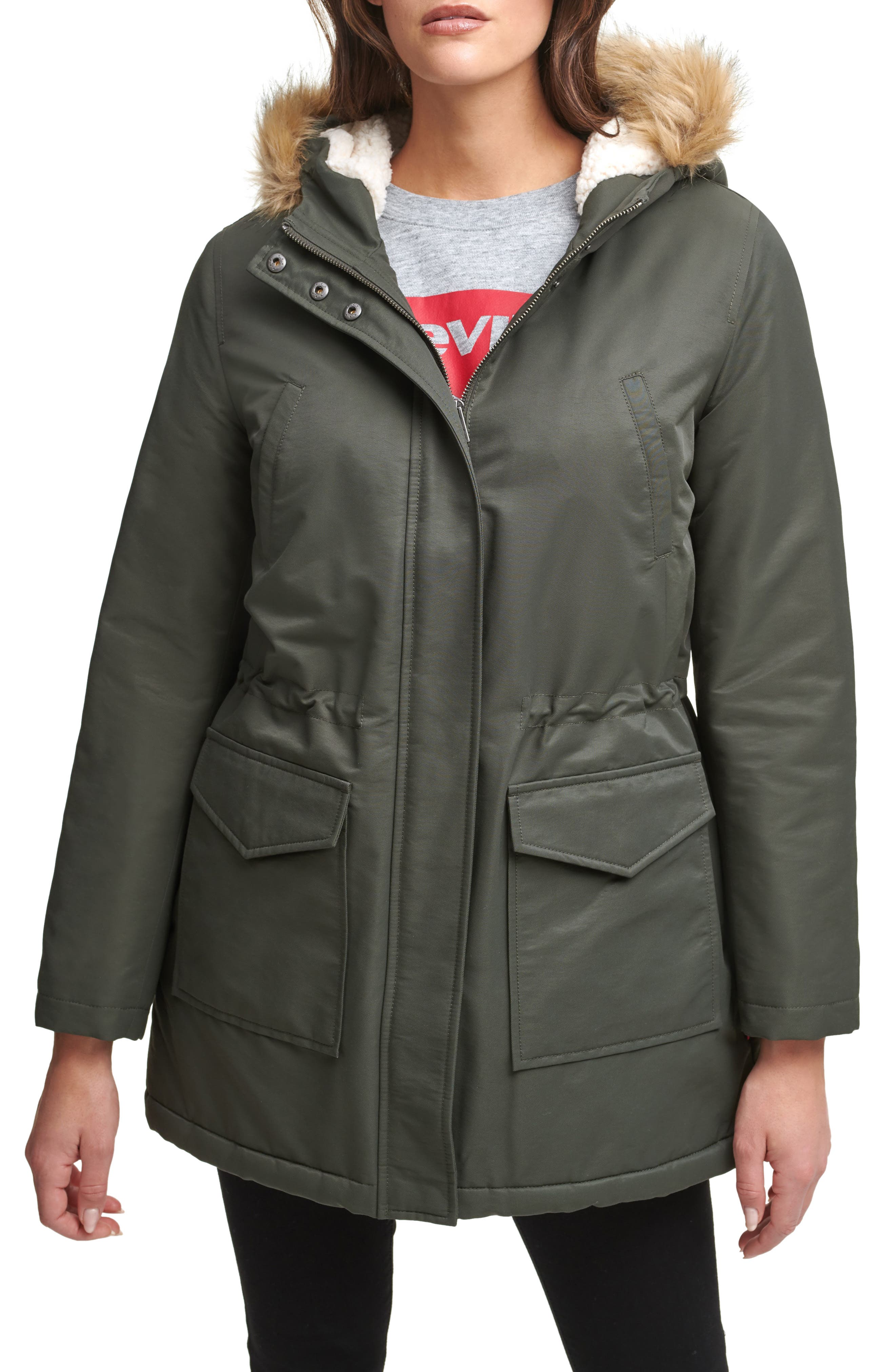 levi's women's faux fur lined hooded parka jacket