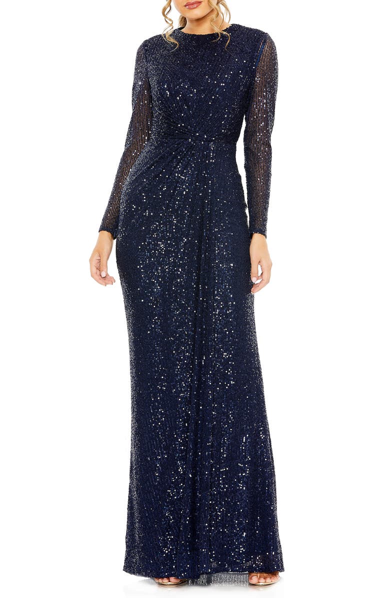 Ieena for Mac Duggal Long Sleeve Sequin Column Gown | Nordstrom