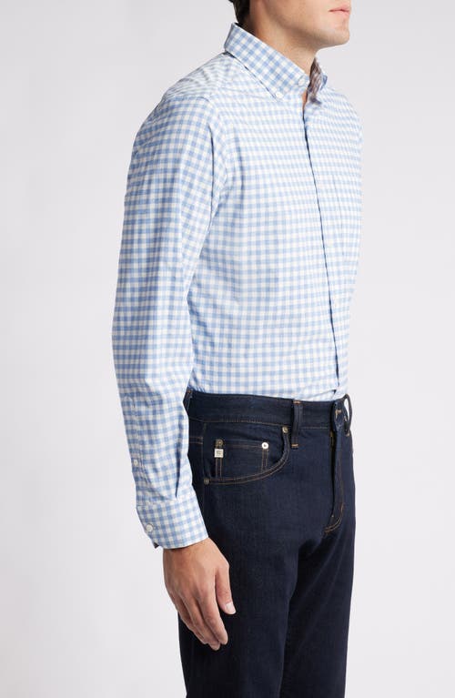 Shop Scott Barber Mélange Check Stretch Button-down Shirt In Blue