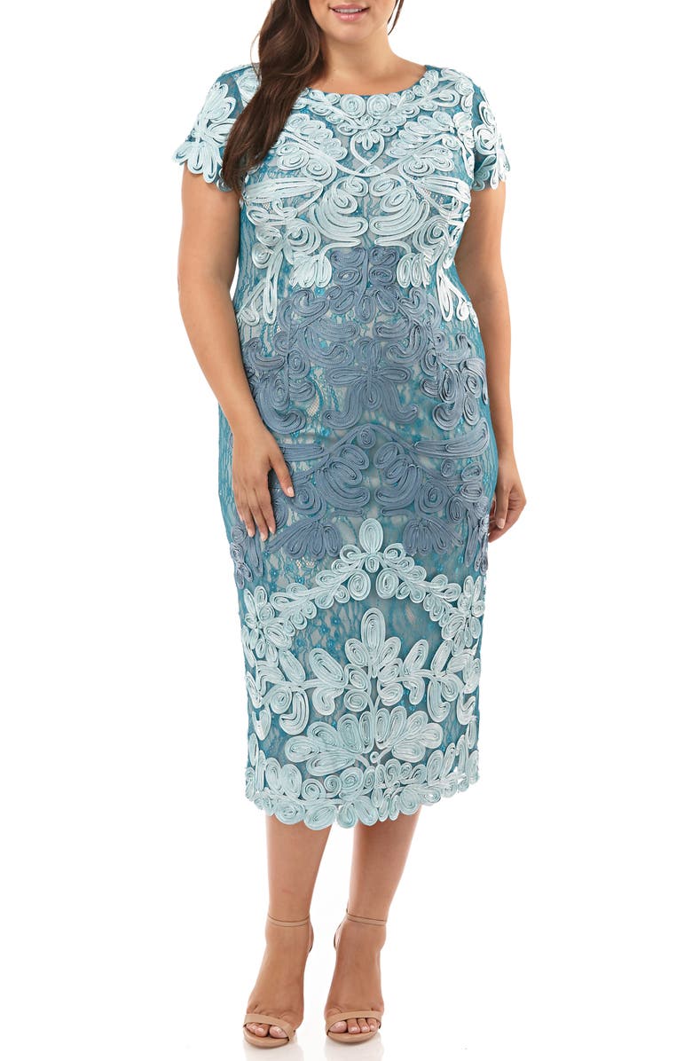 JS Collections Two Tone Soutache Embroidered Midi Dress (Plus Size ...