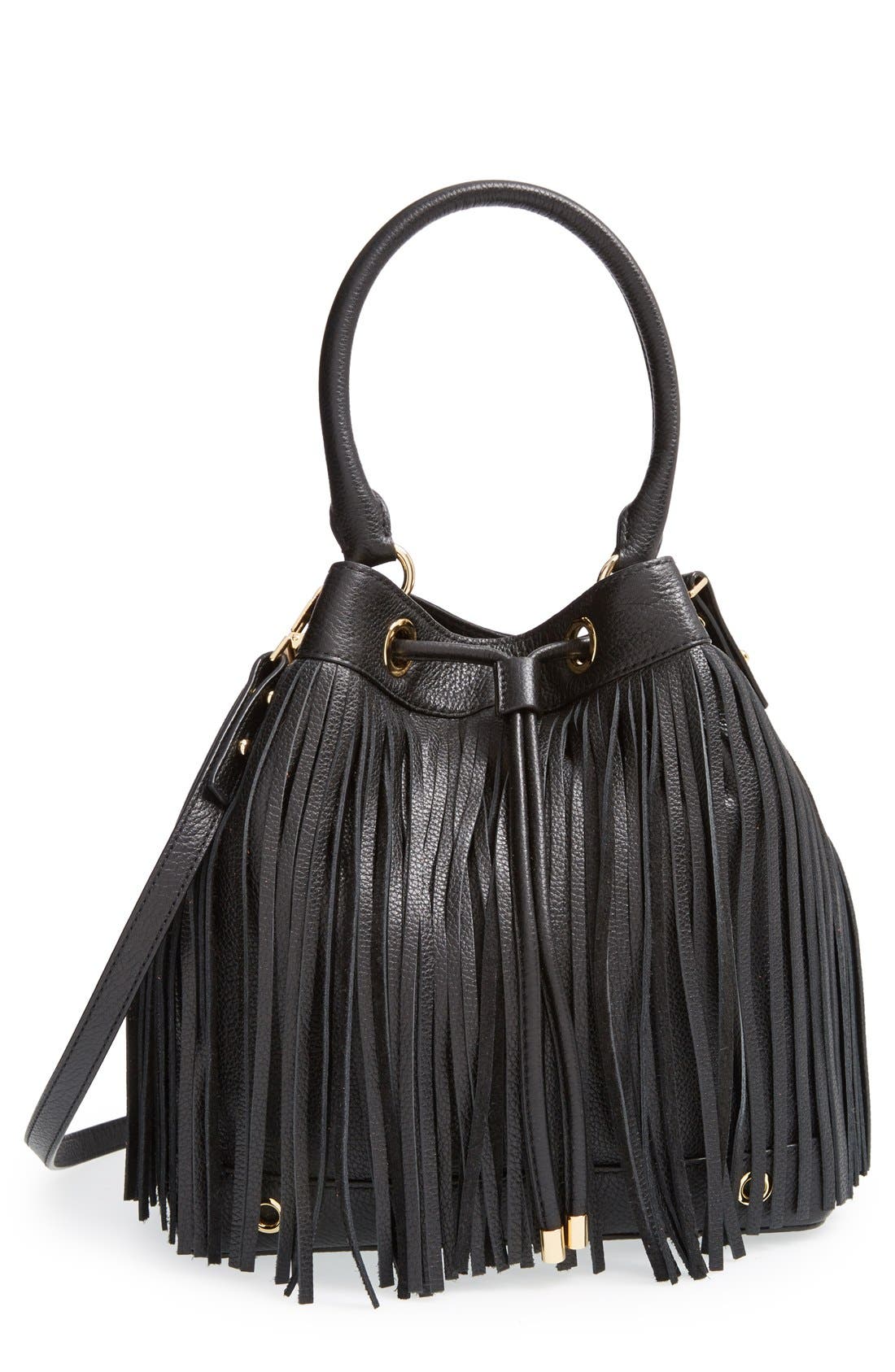 Milly 'Essex' Fringed Leather Bucket Bag Nordstrom