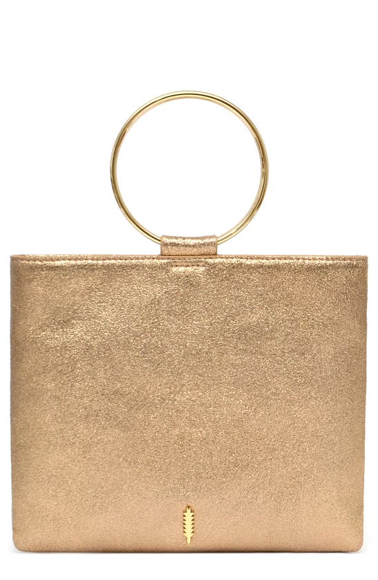 Thacker Le Pouch Shine Metallic Leather Clutch In Gold Shimmer