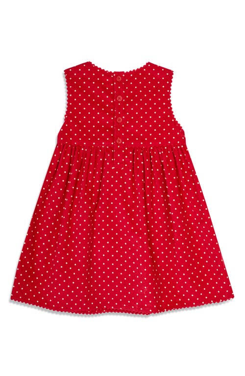 Shop Jojo Maman Bébé Jojo Maman Bebe Reindeer Appliqué Polka Dot Holiday Sleeveless Cotton Corduroy Dress In Red