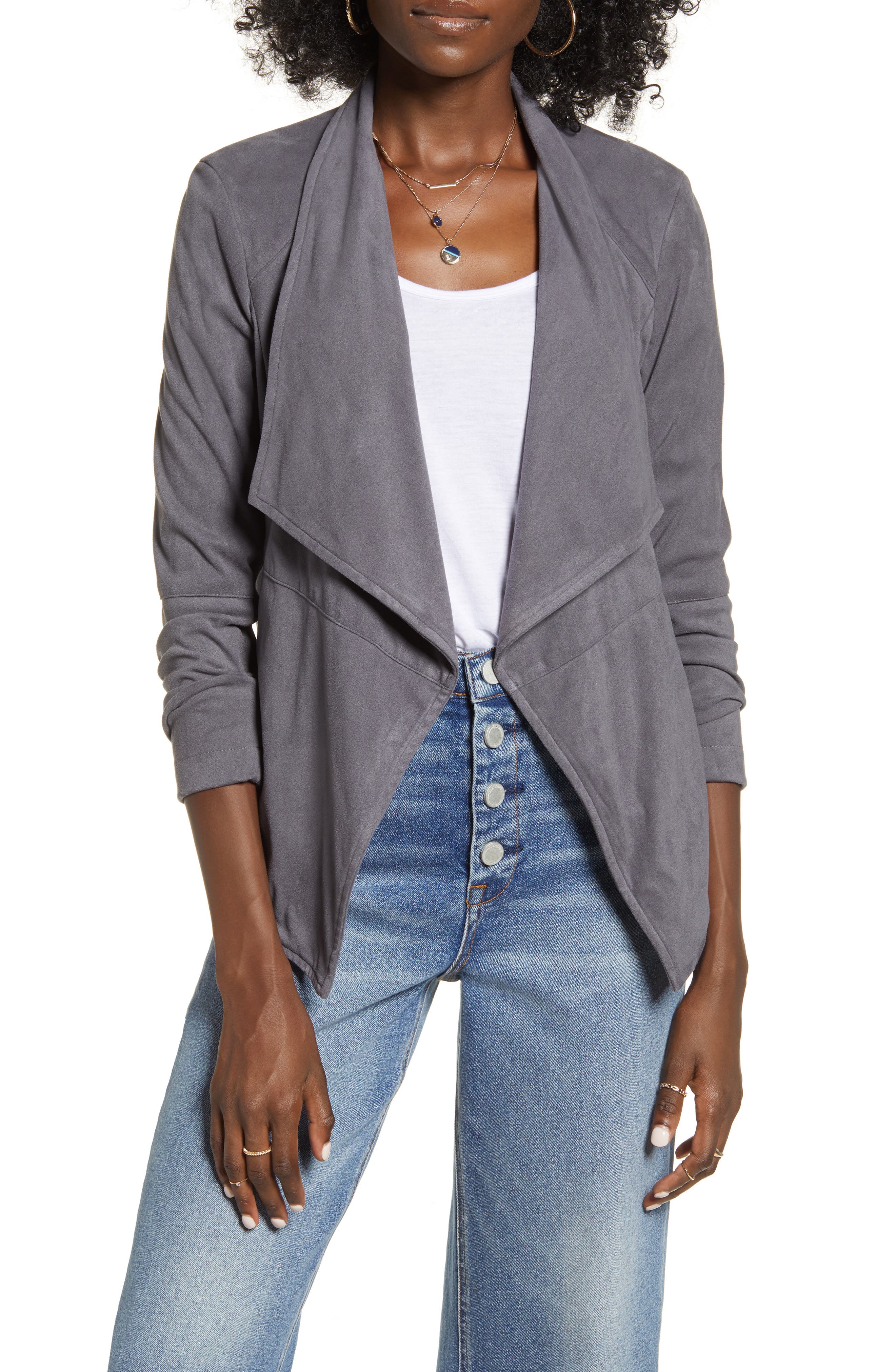 BB Dakota Wade Drape Front Faux Suede Jacket | Nordstrom