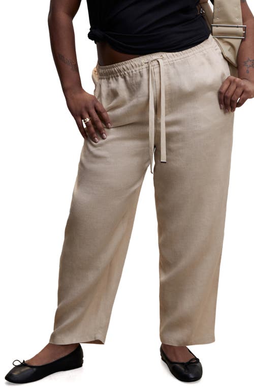 Mango Drawstring Linen Pants In Light/pastel Grey