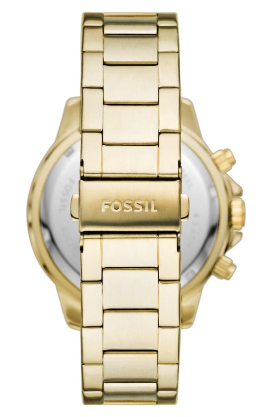 Shop Fossil Bannon Three-hand Quartz Stainless Steel Watch, 45mm In Gold/ Blue