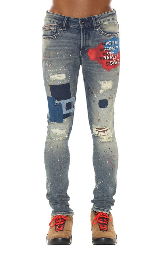 Cult Of Individuality Punk Ripped Stretch Super Skinny Jeans In Basq