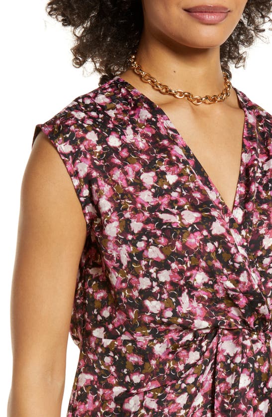 Halogen Twist Front Top In Pink- Black Clouded Floral