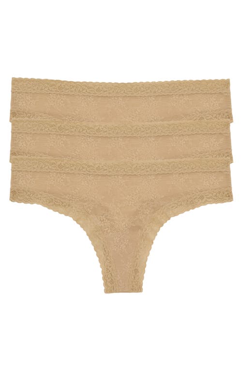 Shop Natori Escape Lace Thong 3-pack In Cafe