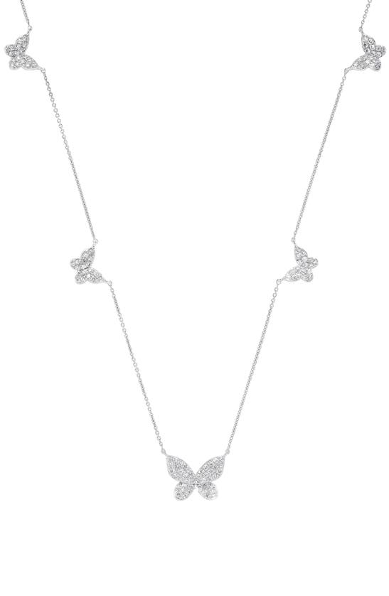 H.j. Namdar Butterfly Diamond Station Necklace In 14k White Gold