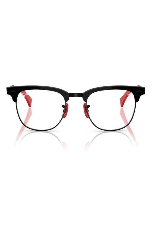 Ray Ban Ray-ban X Scuderia Ferrari 51mm Square Optical Glasses In Shiny Black/red