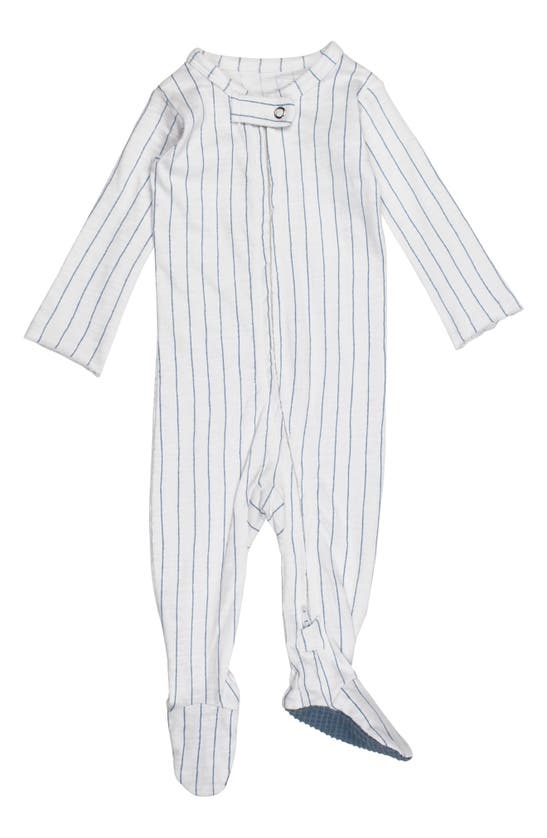 Shop L'ovedbaby Stripe Fitted One-piece Organic Cotton Footie Pajamas In Pool Pinstripe